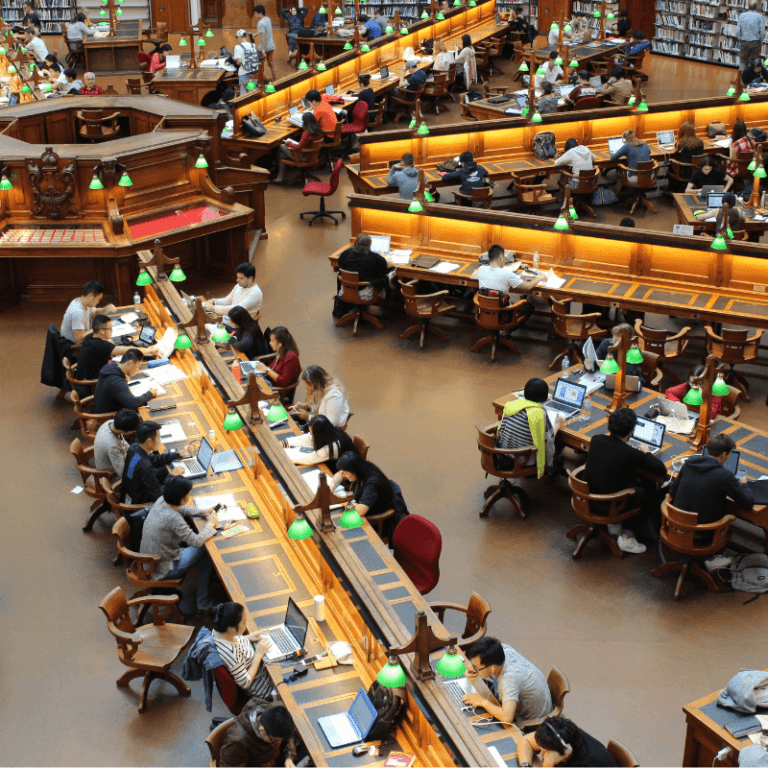 Students in college library